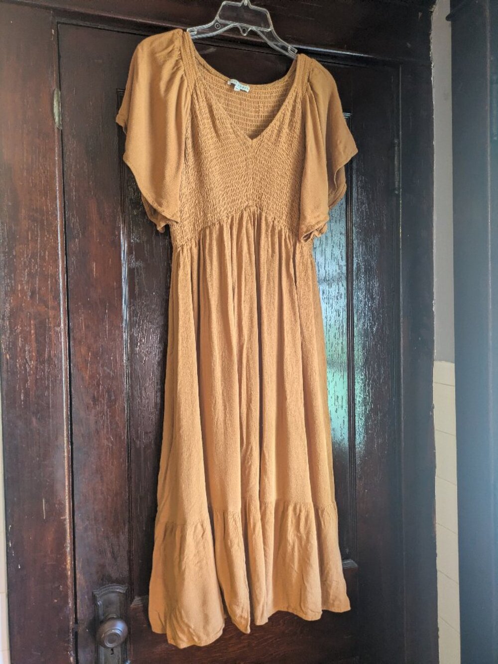 Baltic Born Shirred Top Goldenrod Midi Dress with Flutter Sleeves - 1XL